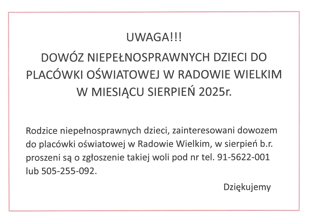 Dowóz dzieci niepełnosprawnych w sierpniu